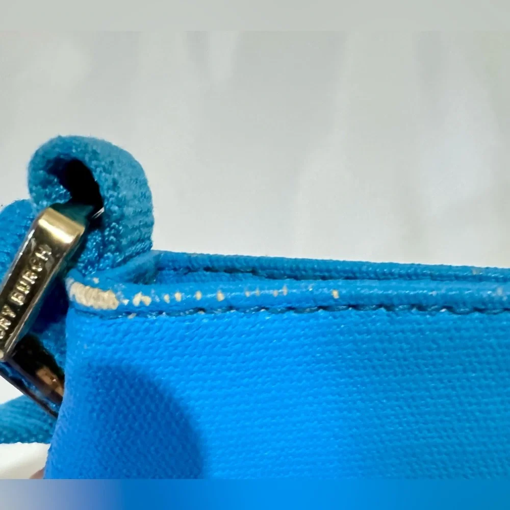 TORY BURCH Blue & Beige Canvas‎ Crossbody Colorblock Top Zip Pouch Bag